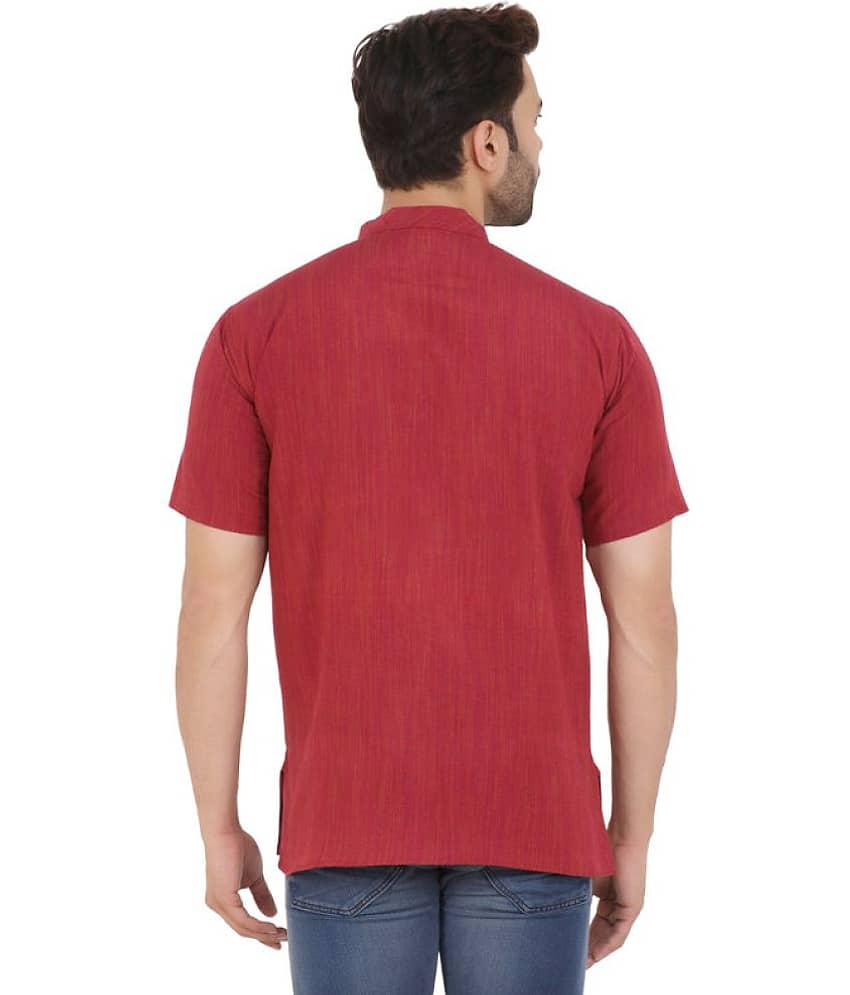 Latest Chikan - Red Cotton Men's Shirt Style Kurta ( Pack of 1 ) view 2