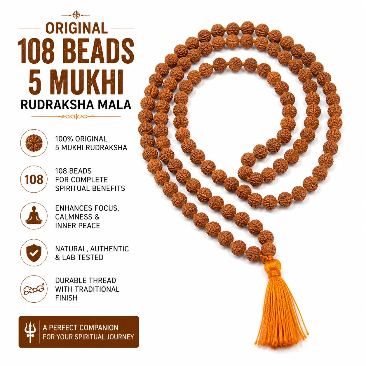 original 5 Mukhi Rudraksha mala 108 Beads