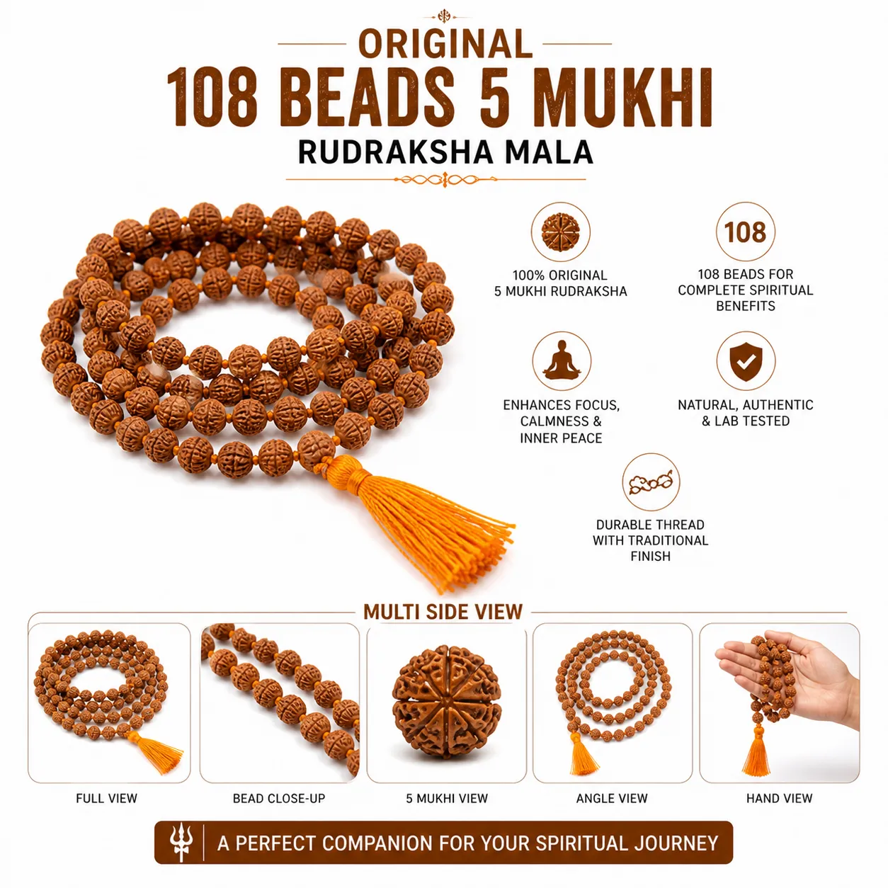 original 5 Mukhi Rudraksha mala 108 Beads view 2