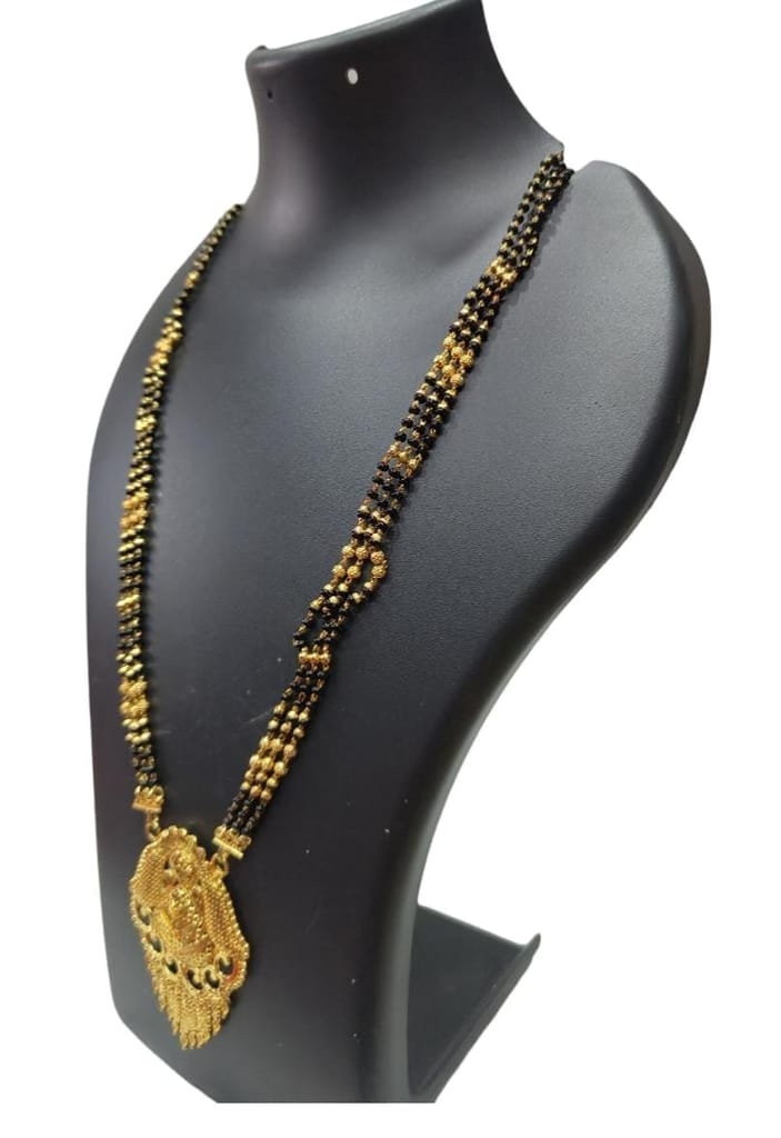 Black Beads Mangalsutra with Gold Pendant for Women view 2