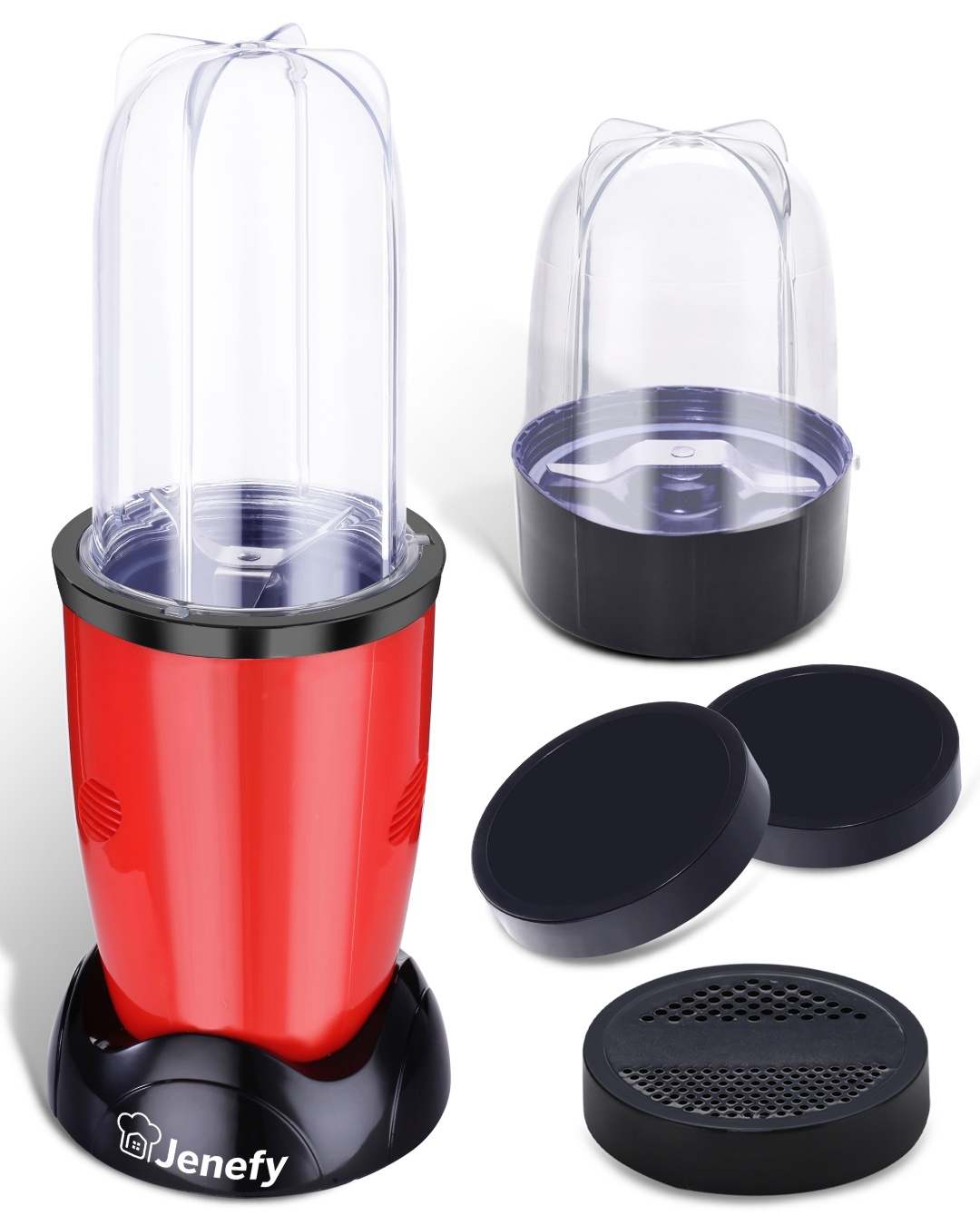 Jenefy Compact Bullet Mixer Grinder Blender 400W for Multi-Use - 2 Jars (500ml, 300ml) Red