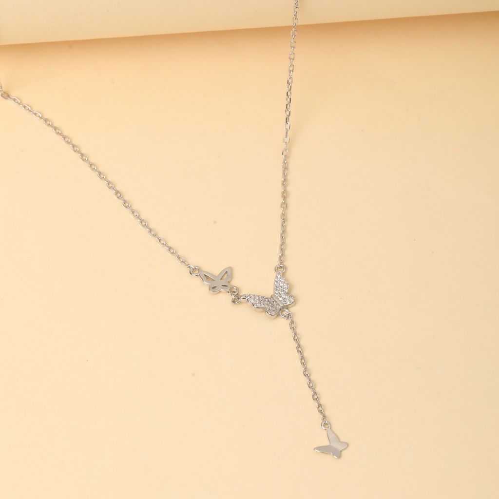 Sterling Silver Butterfly Pendant Chain Necklace for Women | Dainty Layered Drop Design | 925 Silver Jewelry I Weight - 2.53 g view 2