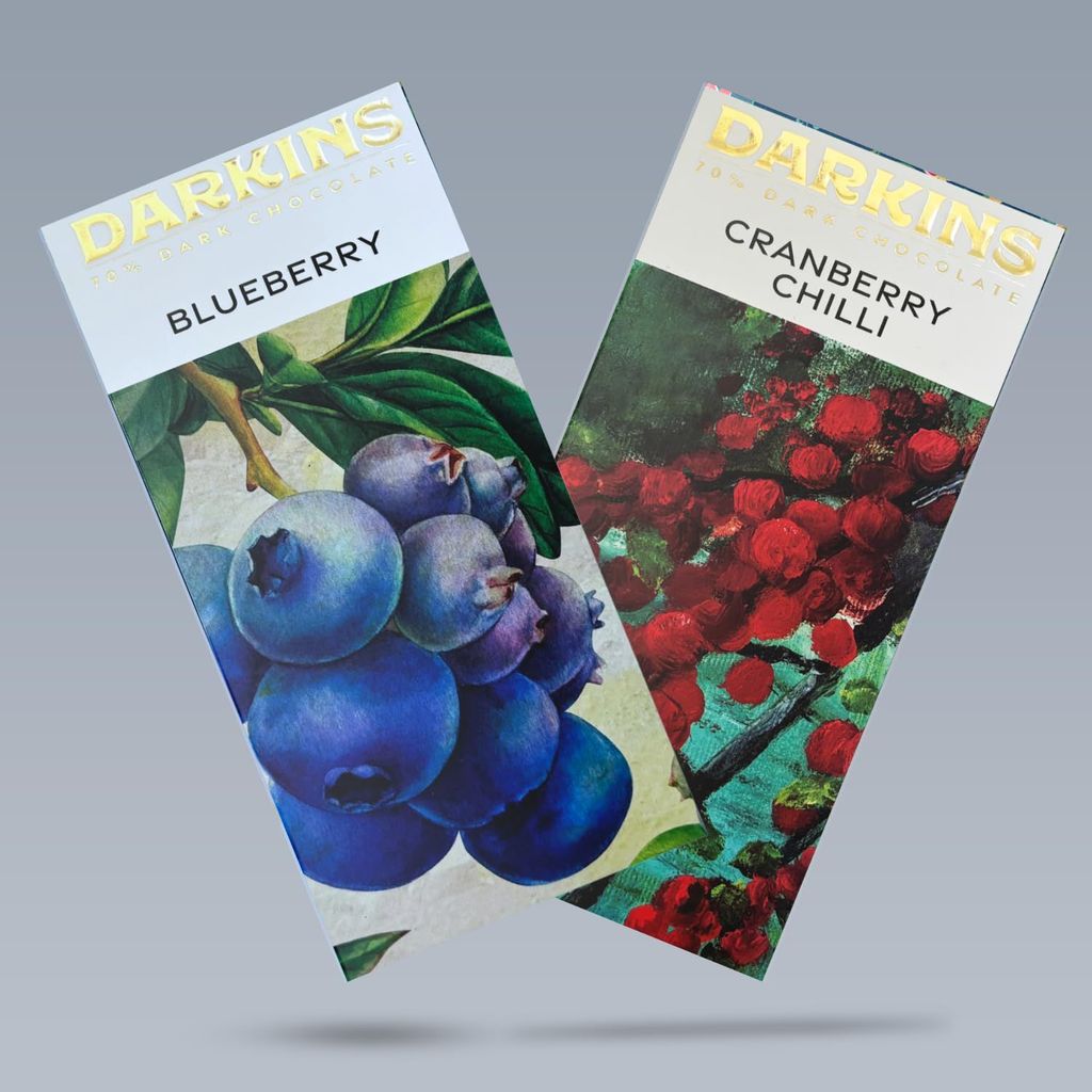 Darkins Dark Chocolate 65% Dark Coffee | 70% Dark Almonds | 70% Dark Blueberries | 70% Dark Cranberry Chili | Chocolate Pack | 20x50gm Each | Premium Pack of 20 view 2