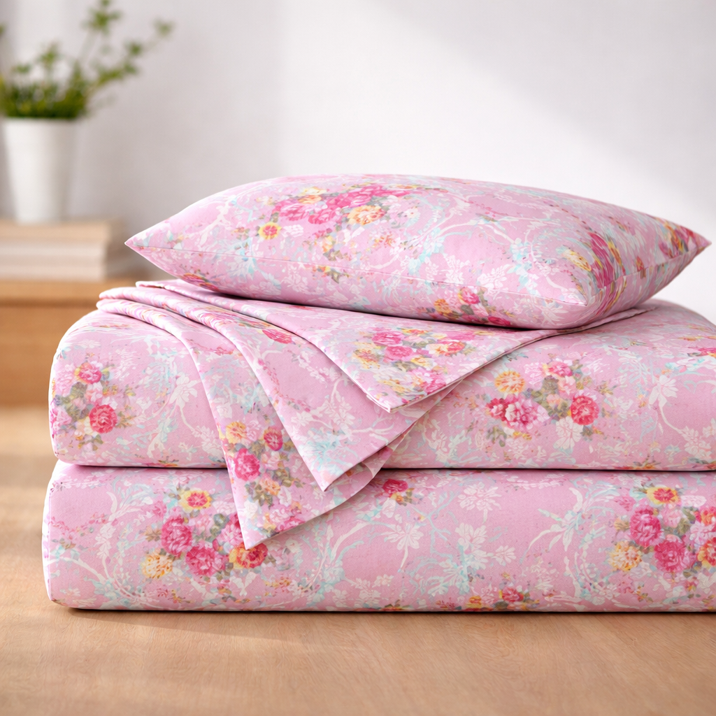 Pink Floral Bedsheet with 2 Pillow Covers – Queen Size (90 x 100 Inches) | Soft Cotton Bedsheet | view 2
