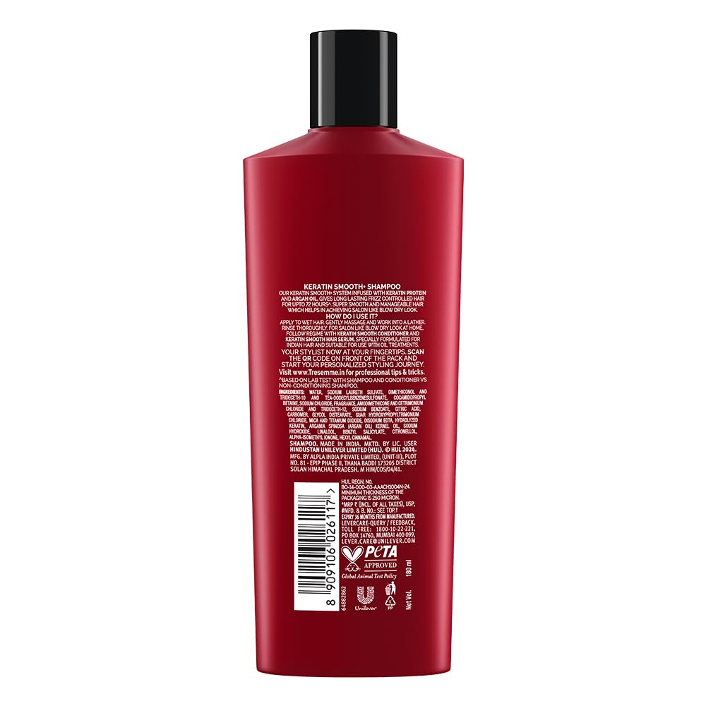 Tresemme Keratin Smooth Pro Collection Shampoo - Keratin & Argan Oil, Lower Sulphate Formula, Upto 100% Smoother Shiny Hair, 180 Ml view 2
