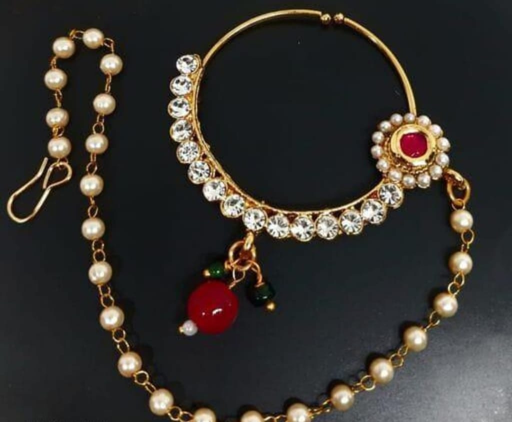 Fancy Ruby Kundan traditional Nath womens and girls look like view 2