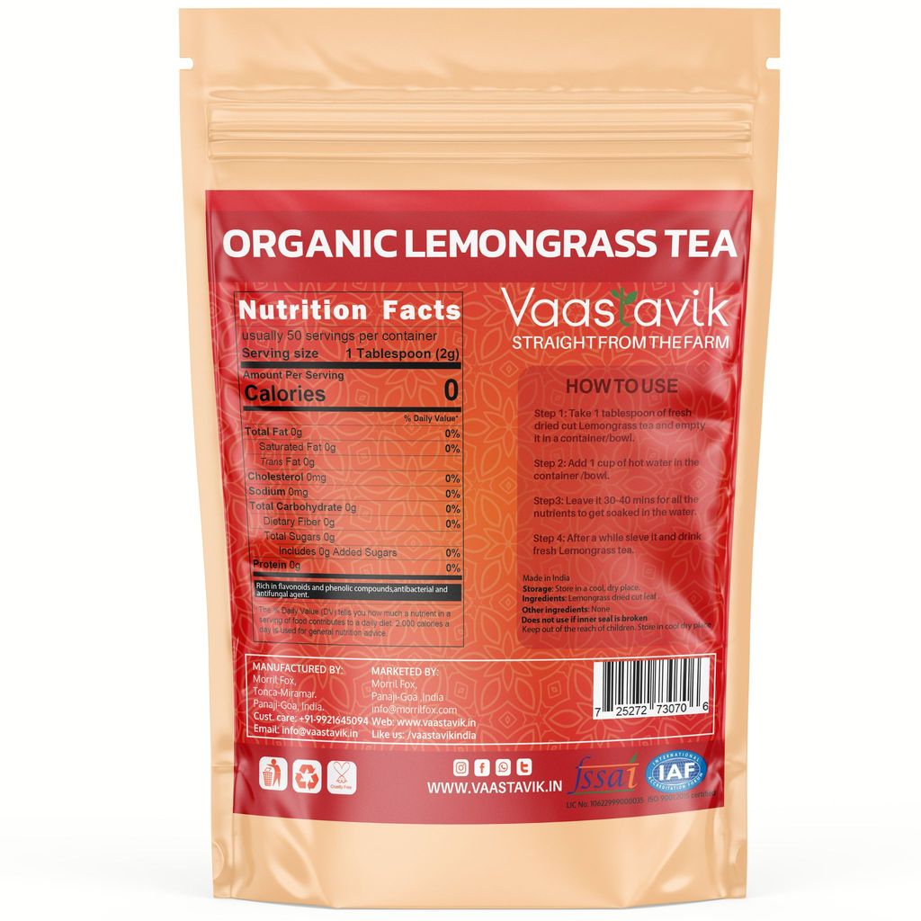 Vaastavik Lemon Grass Dried Herbal Tea Cymbopogon Citratus Nimmagaddi 100gm view 2