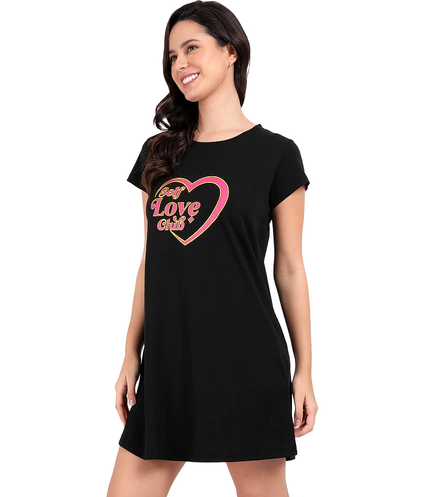 snappyb Women Cotton Solid Regular Fit Round Neck T-Shirt ( Black ) view 2