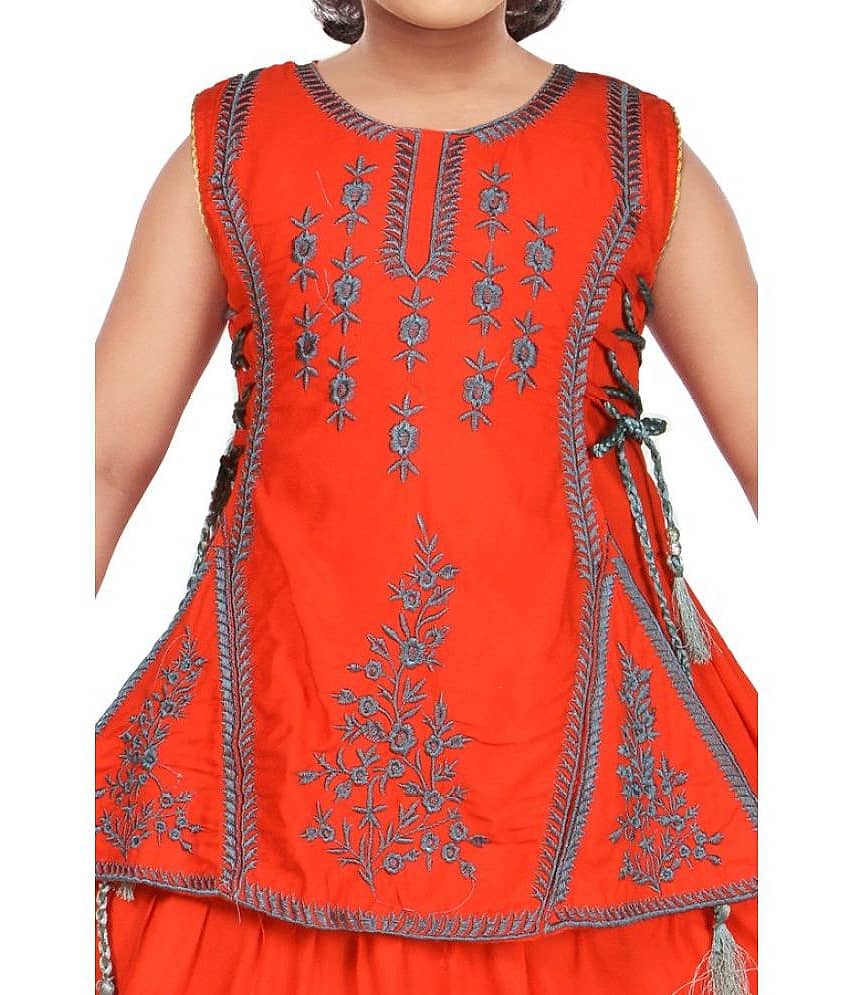 M.MONGELA DRESSES Cotton Blend Fit And Flare Dress For Girls ( Pack of 1 , Orange ) view 2