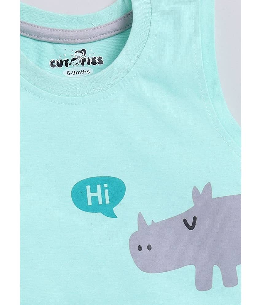 CUTOPIES Pack of 1 Unisex for Baby Cotton Blend T-Shirt & Shorts ( Green ) view 2