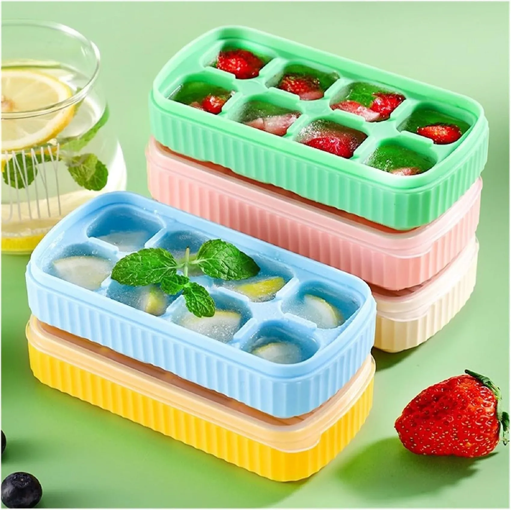 Ice Cube Tray with Lids 2-Inch Large Size Silicone Flexible 8 Cavity Ice Maker for Whiskey and Cocktails, Keep Drinks Chilled view 2