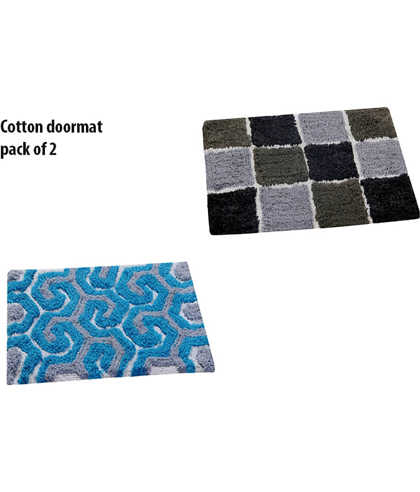 Aazeem Antiskid Cotton Door Mat ( 60 X 40 cm ) Set of 2 Aqua view 2