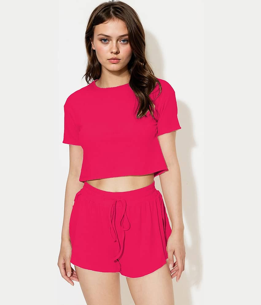 kotty Women T-Shirt With Shorts Co-Ord Set ( Pink ) view 2