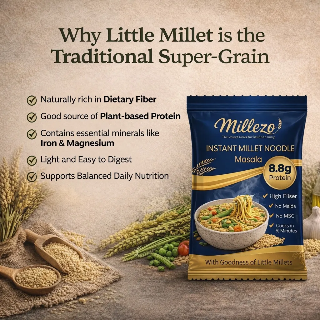 Millezo Instant Millet Noodles | Little Millet Noodles | Sridhanya Millet Noodles | Healthy Instant Noodles | High Protein & High Fiber | No Maida | No MSG | Rich in Calcium & Iron | Masala Flavor| view 2