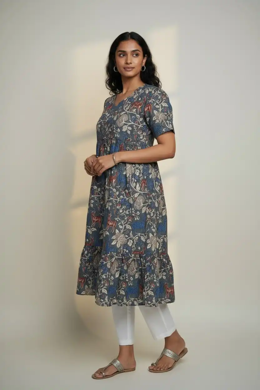 Floral Print Cotton Dress Slate Gray view 2