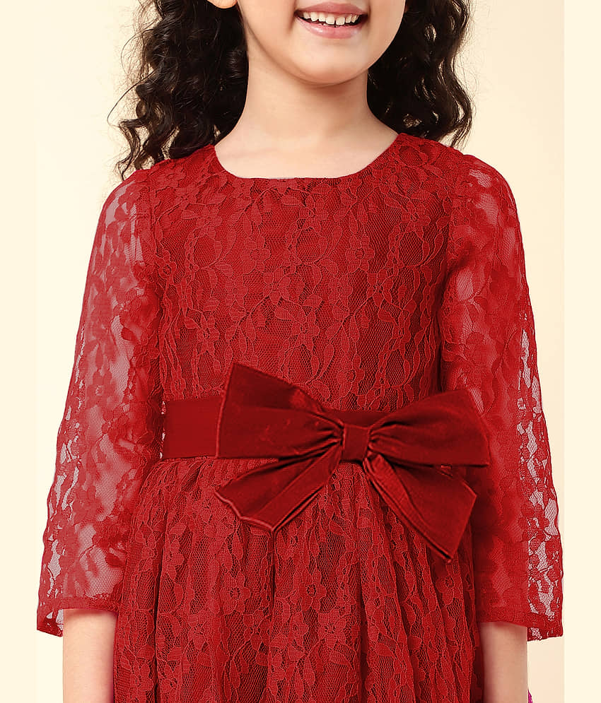 A.T.U.N. Nylon Fit And Flare Dress For Girls ( Pack of 1 , Maroon ) view 2