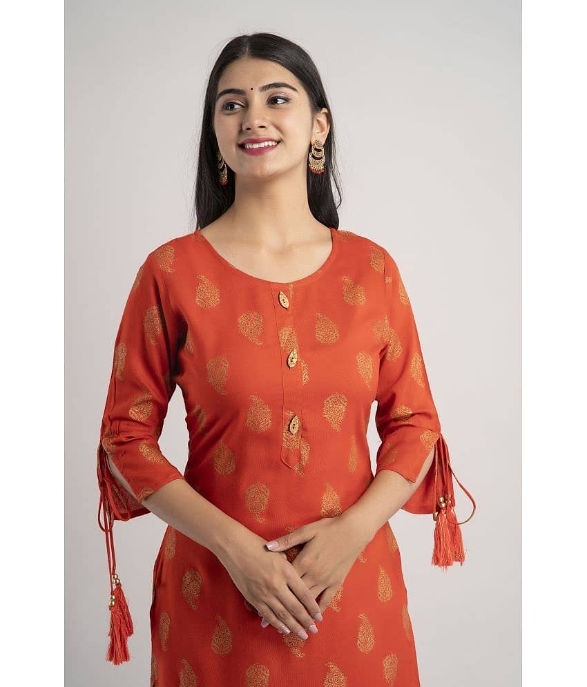 MAUKA - Orange Rayon Women's Straight Kurti ( Pack of 1 ) view 2