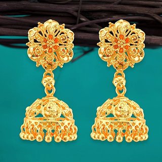 Traditional 1gm gold and micron plated jhumkis view 2