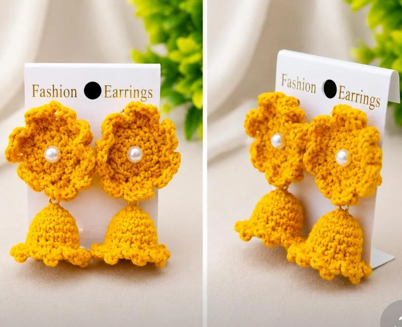 Crochet mustard jhumki