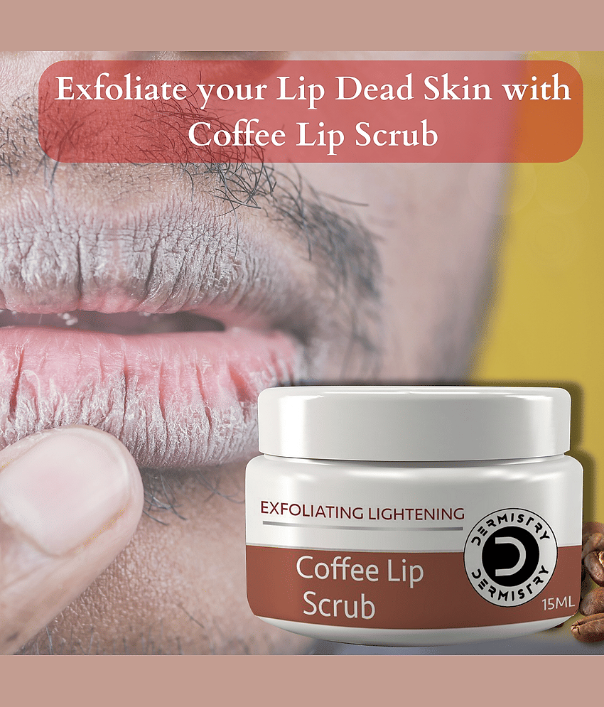 Dermistry Exfoliating Lightening Brightening Coffee Sugar Lip Care Scrub Olive & Coconut Oil Exfoliator Smoothens Damaged Dark Dry Dull Chapped Cracked Pigmented Lips Pigmentation Removal Unisex Use Combo Lip#stick Gloss Set Serum Cheek Tint Oil Gloss Mas view 2