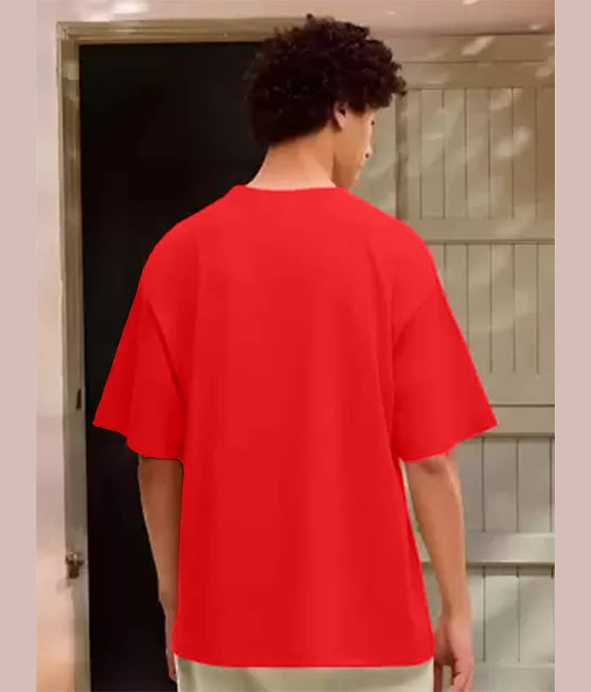 Leotude Men Cotton Blend Oversized Fit Printed T-Shirt ( Red ) view 2