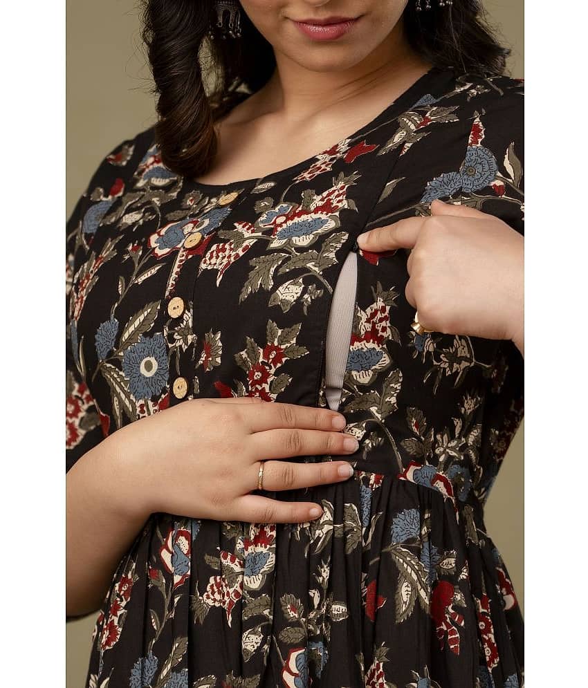 Nevisha Style Black Cotton Maternity Kurta Single view 2