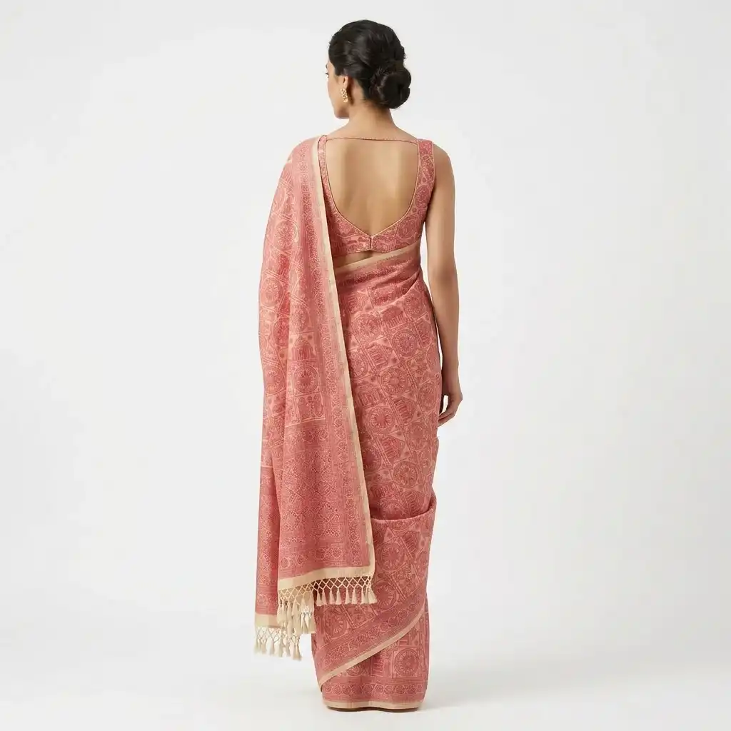 Tussar Sambalpuri Saree Geometric Floral Print – Multicolor view 2