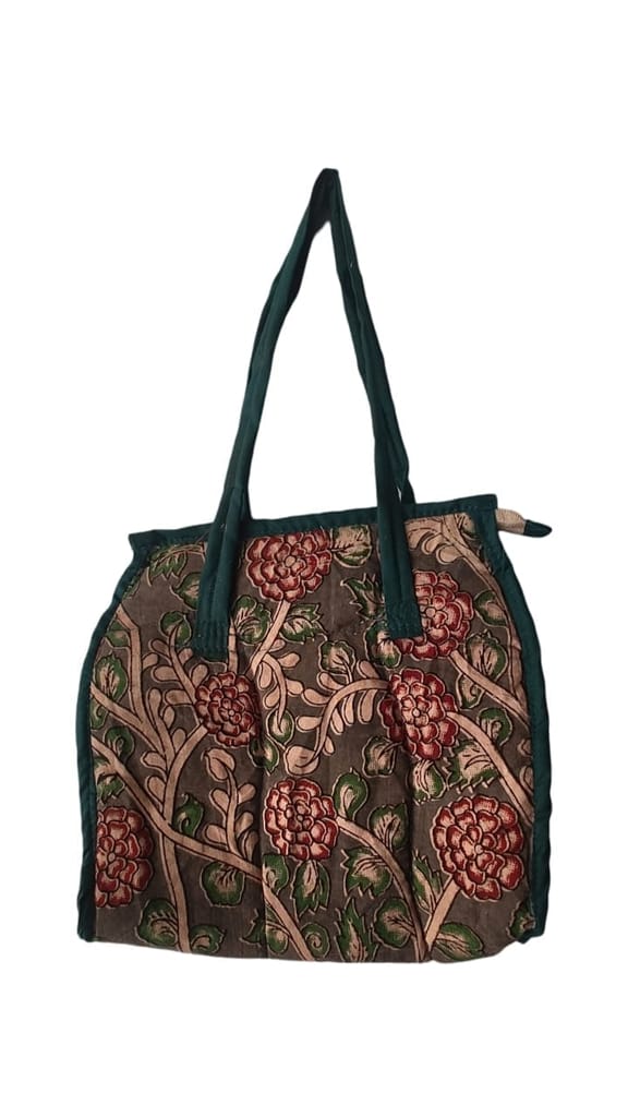 KALANKARI Hand Embroidered Cotton Tote Bag with Floral Print view 2