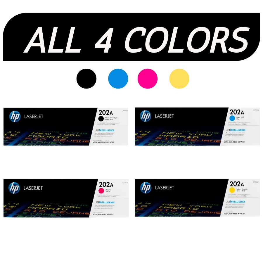 HP 202A CMYK Toner Cartridge Set | Black Cyan Magenta Yellow | Compatible with HP Color LaserJet Pro M254dw, M254nw, M281fdn, M281fdw view 2