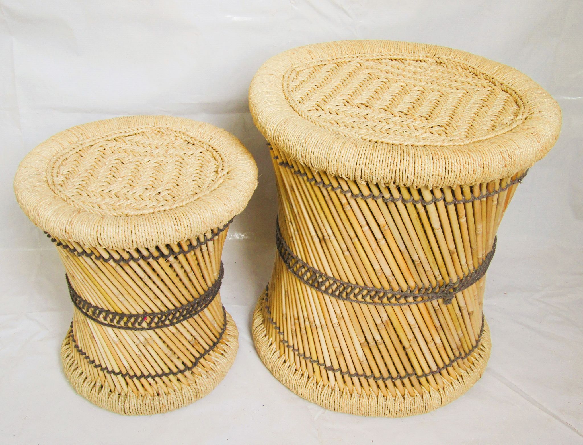 Handmade Moonj and Sentha Reed Mudda Stool Set (2 Pieces) view 2