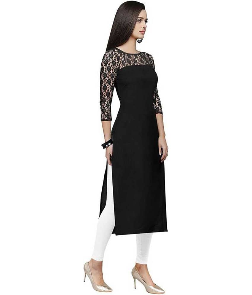 Dream Beauty Fashion - Black Crepe Women's Straight Kurti ( Pack of 1 ) view 2