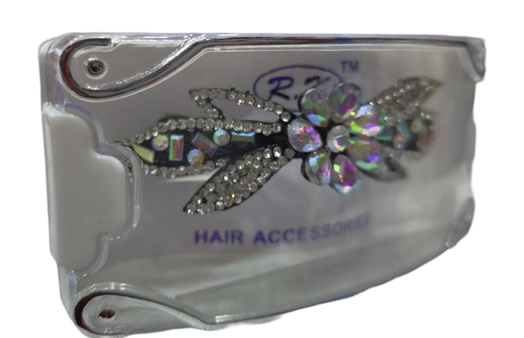 Rhinestone and Crystal Flower Hair Clip* Silver-Tone Flower Hair Barrette* view 2