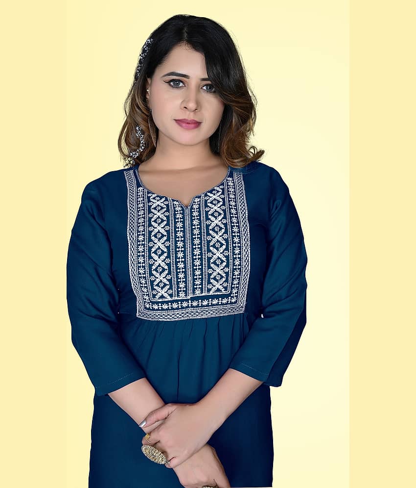 haya fashion - Blue Rayon Women's Straight Kurti ( Pack of 1 ) view 2