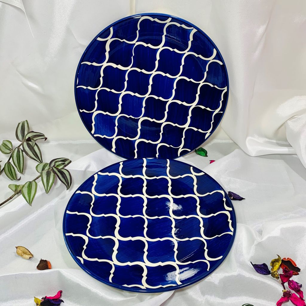 Homefrills Stoneware Blue Moroccan Hand-Painted Full Size Ceramic Dinner Plates Thali Set of 2( 2 Pieces, Microwave Safe,Dishwasher Safe) view 2