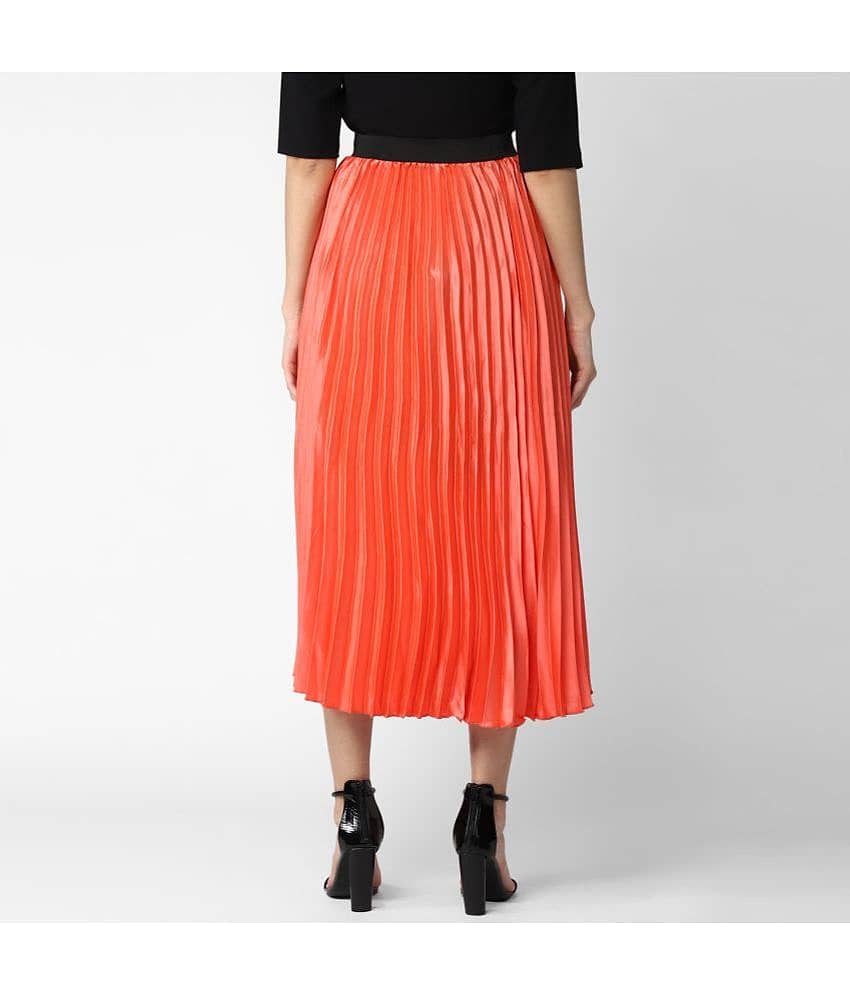 StyleStone - Satin Pink Women's Pleated Skirt ( Single Pack ) view 2