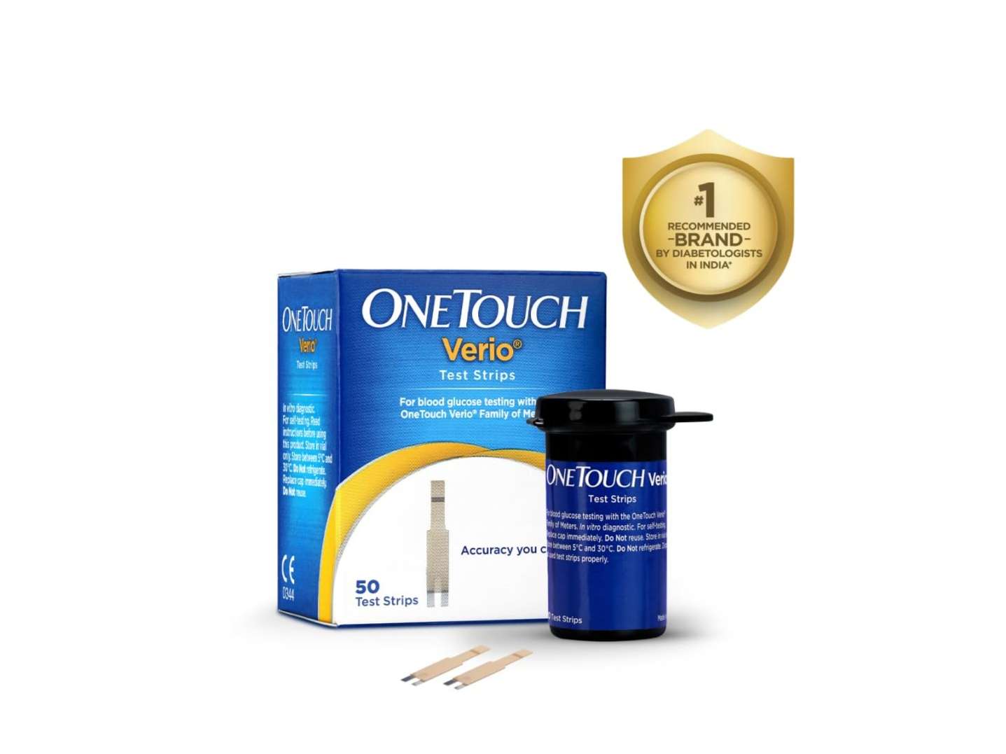 OneTouch Verio Test Strips, Pack of 50 Strips, Blood Sugar Test Machine Testing Strips, For use with OneTouch Verio Flex Glucometer