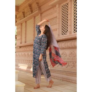 Elara Grey Rayon Dupatta Kotachex Kurta Set For Women view 2