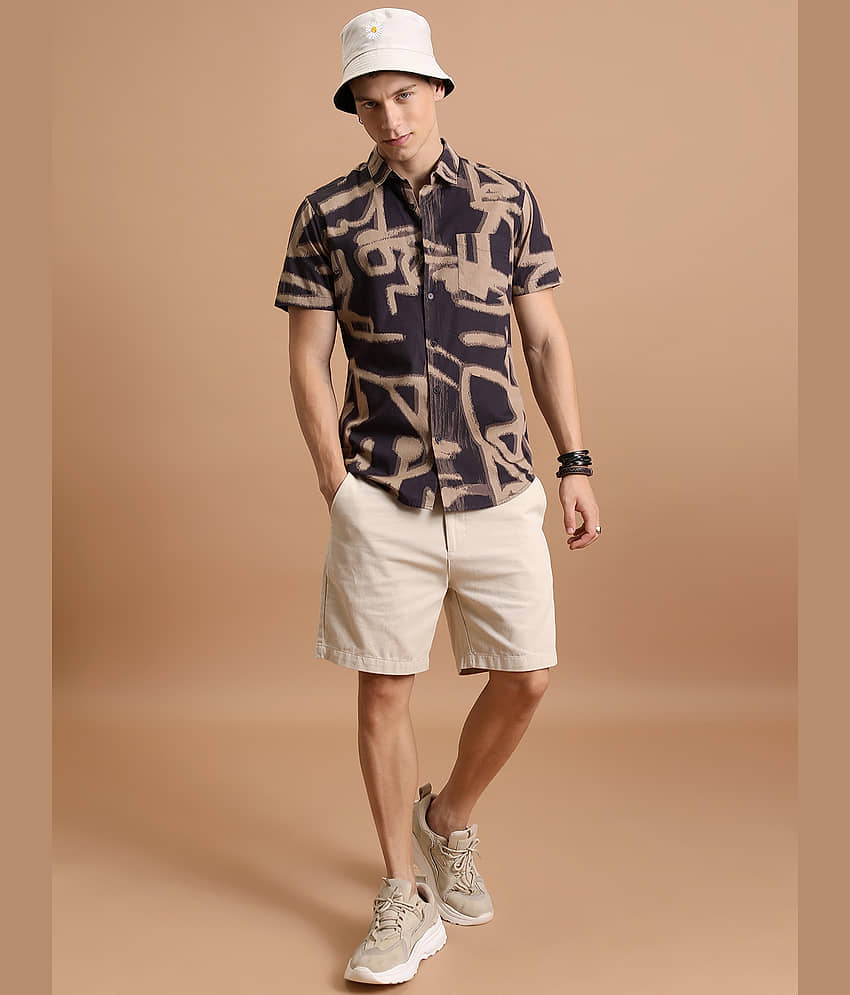 Highlander 100% Cotton Slim Fit Printed Half Sleeves Men's Casual Shirt - Khaki ( Pack of 1 ) view 2
