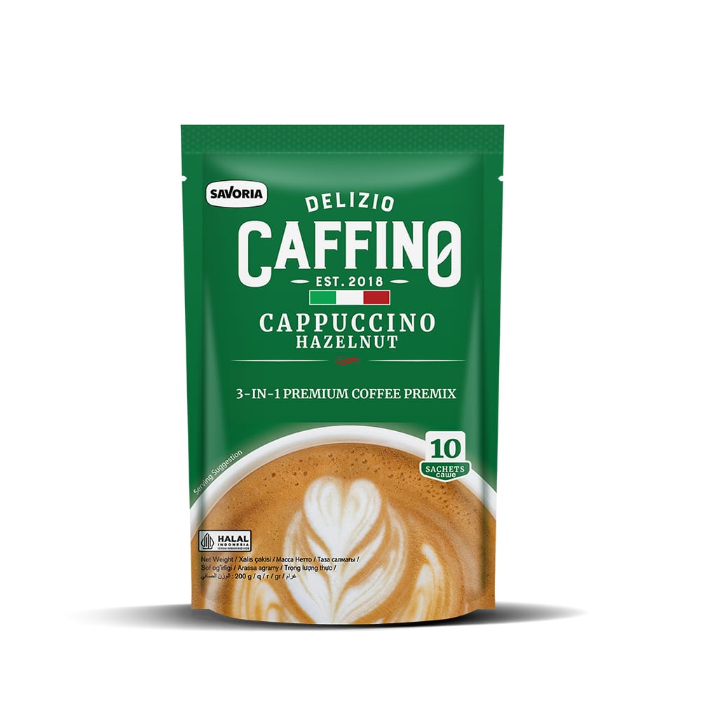 CAFFINO Cappuccino Hazelnut Coffee with Real Milk & Real Coffee, 200g Pack (10 Sachet X 20g), Instant Coffee, The Product of Indonesia (Imported)