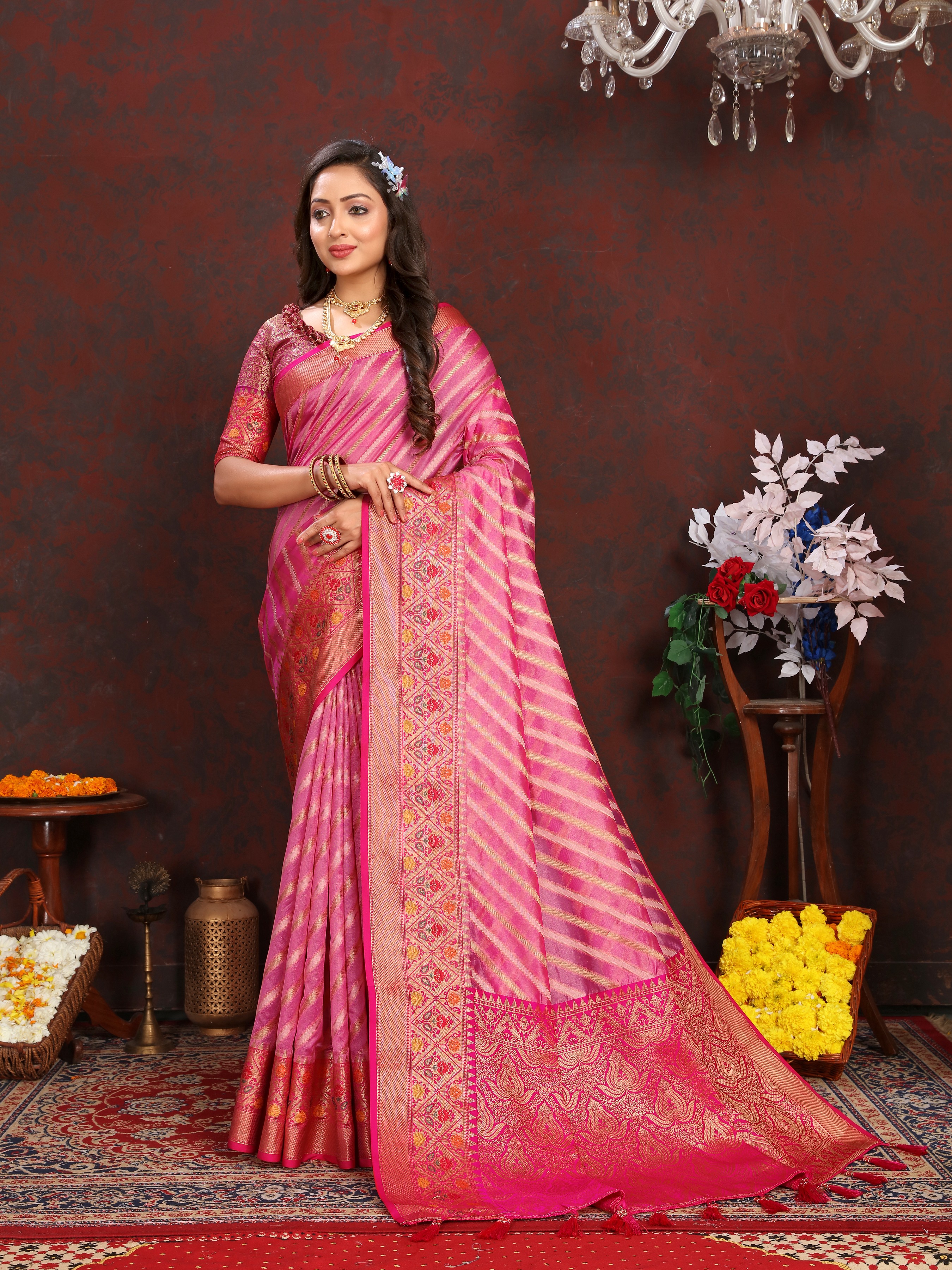 Soft organza silk saree with Meenakari weawing ... view 2