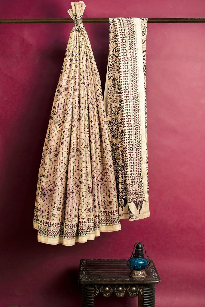 Embroidered Silk Saree On An Off White Base view 2