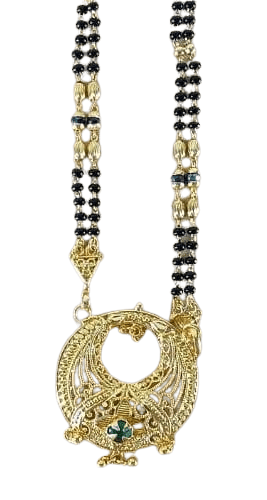 22K Gold Plated Black Beads Mangalsutra with Round Pendant for Women view 2