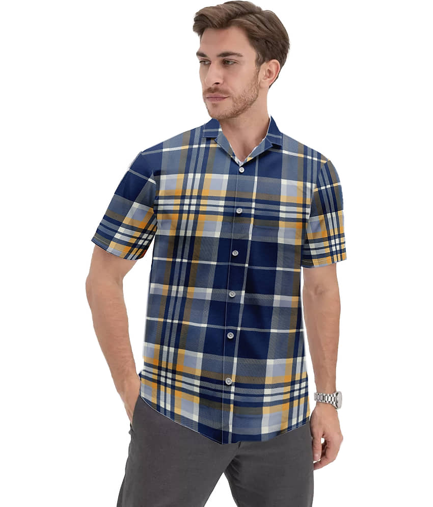 Leotude Cotton Blend Regular Fit Checks Half Sleeves Men's Casual Shirt - Blue ( Pack of 1 )