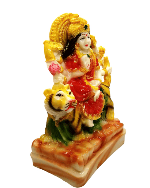 Vishu Store Resin Sherawali MATA Murti | Durga Maa Murti Idol Statue Vaishno Devi Murti for Pooja Room Home Temple Idol Multicolor 5 Inches (Pack of 1) view 2