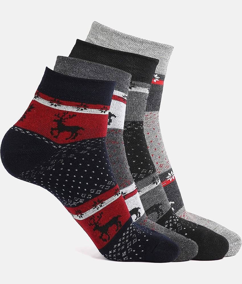 Kolor Fusion Cotton Blend Men's Printed Multicolor Ankle Length Socks ( Pack of 4 )