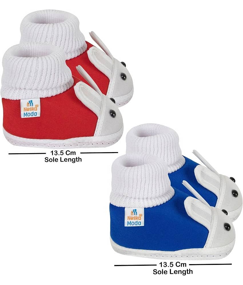 Neska Moda Set of 2 Pair Baby Boys & Baby Girls Rabbit Face Cotton Booties For 12 to 24 Months (Red,Blue) view 2