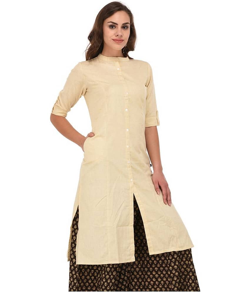 Pistaa Beige Cotton A-line Kurti view 2