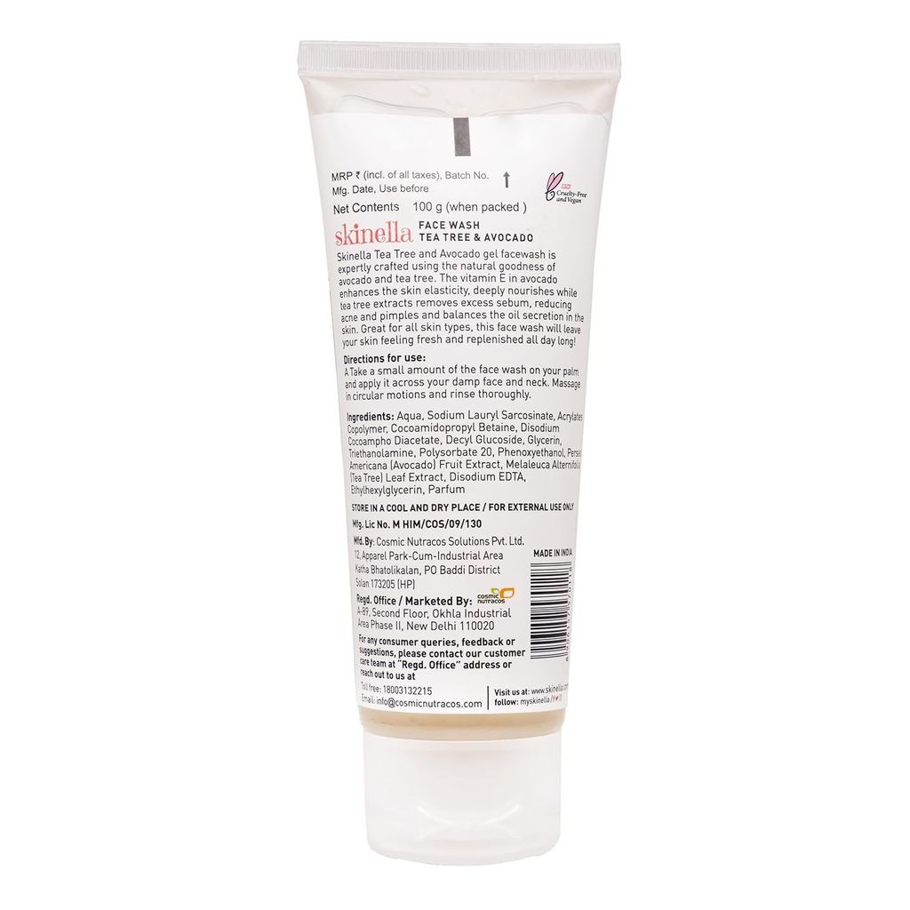 Skinella Tea Tree & Avocado Face Wash | Oil Clearing and Deep Cleansing Daily Face Wash for Men & Women | Suitable for All Skin Types, Sulphate & Paraben Free - 100 gm view 2