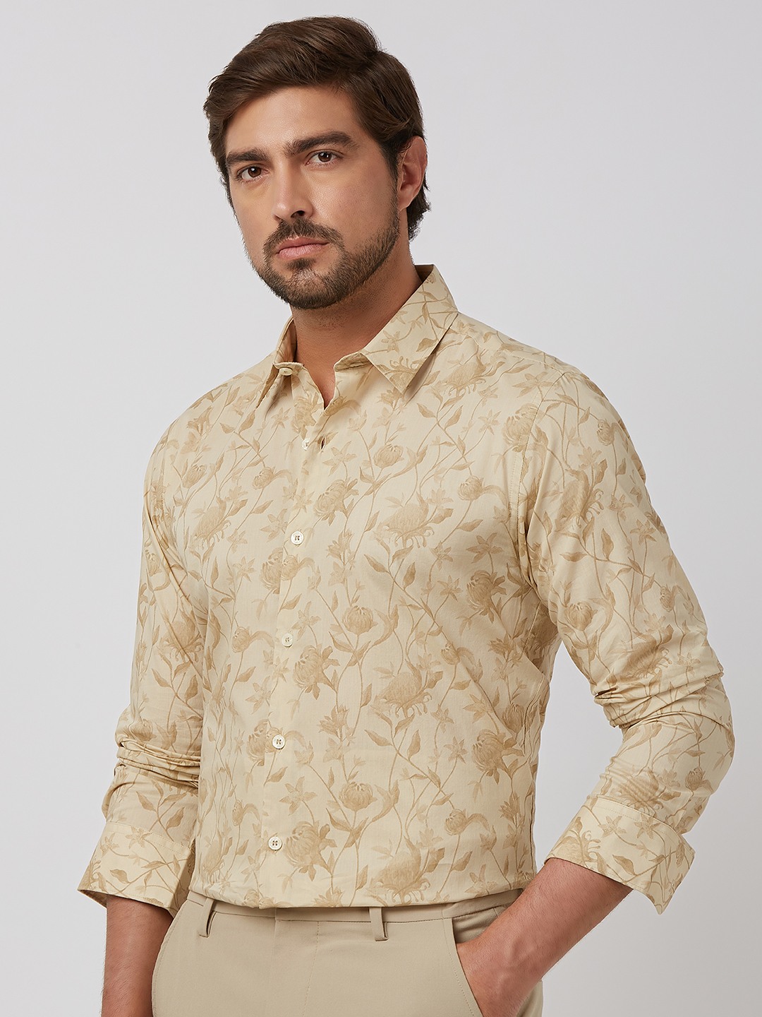 Beige Floral Print Slim Fit Casual Shirt view 2