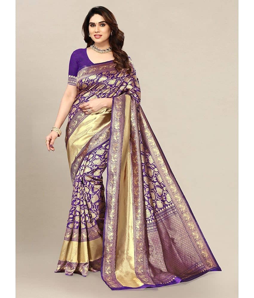 Om Shantam Sarees Banarasi Silk Embellished Saree With Unstitched Blouse Piece ( Multicolour )